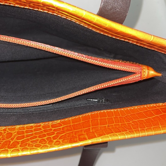 Harold Powell genuine, leather orange crocodile print handbag - Picture 8 of 10